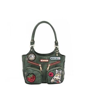 Nicole Lee Olive Shoulder Bag with Fun Patches